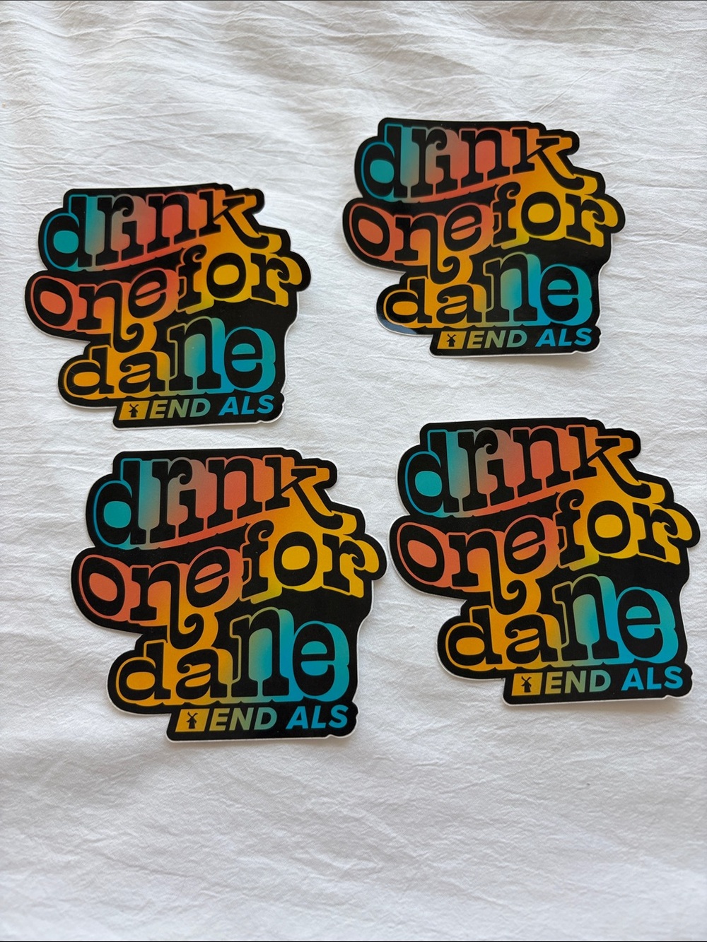 4x Dutch Bros Stickers Decal Drink One For Dane Multicolor Awareness End ALS